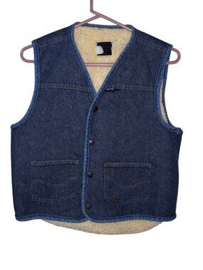 Roebucks Sherpa-Lined Denim Vest Medium Blue Button-Up Vintage Style